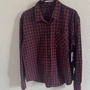 Volcom NWT Women's Burgundy Plaid Button Down Shirt